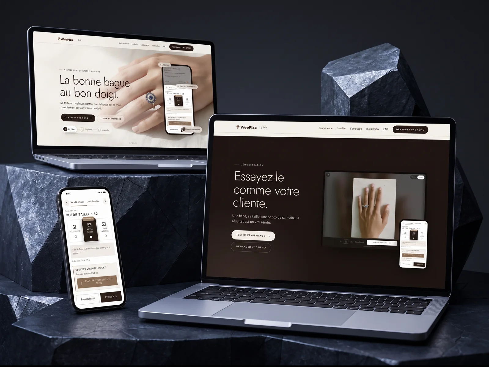 WeeFizz Joa · taille de bague à l'écran et essayage virtuel sur la main